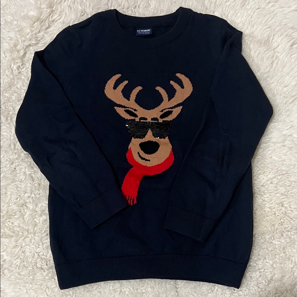Worn Twice! Kids Navy Blue Knitwear Sweater with Reindeer Design 7-8Yrs